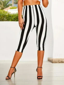 Women's Leggings Vacation Vintage Fashion Full Length Mid Waist Graphic Striped Printing Thermal Warm Breathable Soft Stretchy Outdoor Vacation Street Black Summer Spring Slim Fit