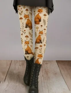 Women's Leggings Vacation Vintage Ethnic Style Ankle-Length High Waist Graphic Animal 3D Print Quick Dry Breathability Soft High Elasticity Outdoor Home Causal Dark Brown Light Brown Brown Fall Slim