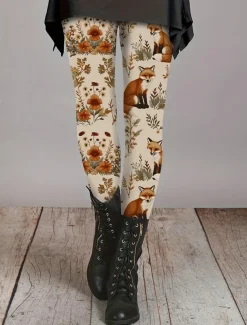 Women's Leggings Vacation Vintage Ethnic Style Ankle-Length High Waist Graphic Animal 3D Print Quick Dry Breathability Soft High Elasticity Outdoor Home Causal Dark Brown Light Brown Brown Fall Slim