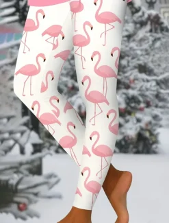 Women's Leggings Vacation Vintage Ethnic Style Ankle-Length High Waist Graphic Animal 3D Print Quick Dry Breathability Soft Stretchy Outdoor Home Causal Light Pink Yellow Pink Fall Slim Fit