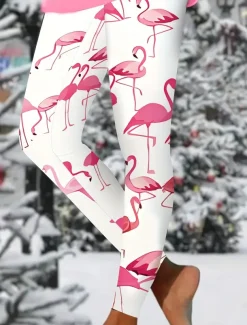 Women's Leggings Vacation Vintage Ethnic Style Ankle-Length High Waist Graphic Animal 3D Print Quick Dry Breathability Soft Stretchy Outdoor Home Causal Light Pink Yellow Pink Fall Slim Fit