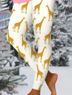 Women's Leggings Vacation Vintage Ethnic Style Ankle-Length High Waist Graphic Animal 3D Print Quick Dry Breathability Soft Stretchy Outdoor Home Causal Light Pink Yellow Pink Fall Slim Fit