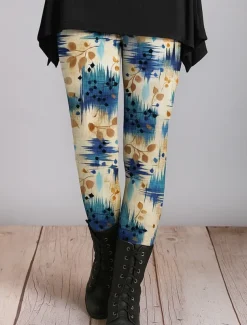 Women's Leggings Vacation Vintage Ethnic Style Ankle-Length High Waist Floral Graphic Abstract 3D Print Quick Dry Breathability Soft Stretchy Outdoor Home Causal Red Blue Green Spring Fall Slim Fit