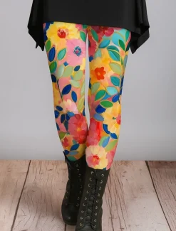 Women's Leggings Vacation Vintage Ethnic Style Ankle-Length High Waist Floral Graphic Abstract 3D Print Quick Dry Breathability Soft Stretchy Outdoor Home Causal Red Blue Green Spring Fall Slim Fit