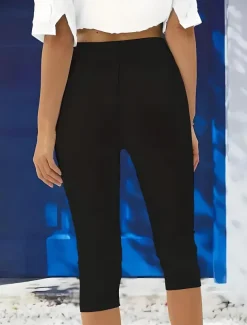 Women's Leggings Vacation Fashion Streetwear Calf-Length High Waist Solid Color Printing Thermal Warm Breathable Soft Stretchy Outdoor Vacation Street Robin's Egg Blue Black White Fuchsia Summer