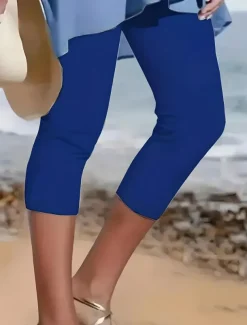 Women's Leggings Vacation Fashion Streetwear Calf-Length High Waist Solid Color Printing Thermal Warm Breathable Soft Stretchy Outdoor Vacation Street Robin's Egg Blue Black White Fuchsia Summer