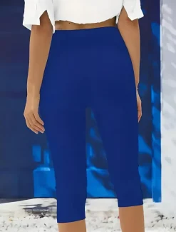 Women's Leggings Vacation Fashion Streetwear Calf-Length High Waist Solid Color Printing Thermal Warm Breathable Soft Stretchy Outdoor Vacation Street Robin's Egg Blue Black White Fuchsia Summer