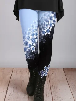 Women's Leggings Vacation Vintage Ethnic Style Ankle-Length High Waist Floral Graphic 3D Print Quick Dry Breathability Soft Stretchy Outdoor Home Causal Light Pink Yellow Pink Blue Fall Regular Fit