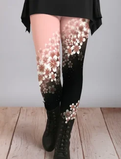 Women's Leggings Vacation Vintage Ethnic Style Ankle-Length High Waist Floral Graphic 3D Print Quick Dry Breathability Soft Stretchy Outdoor Home Causal Light Pink Yellow Pink Blue Fall Regular Fit