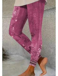 Women's Leggings Vacation Vintage Ethnic Style Ankle-Length High Waist Floral Graphic 3D Print Quick Dry Breathability Soft Stretchy Outdoor Home Causal Red Blue Green Gray Fall Slim Fit