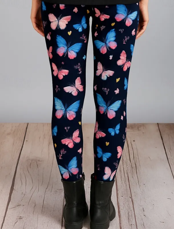 Women's Leggings Vacation Vintage Ethnic Style Ankle-Length High Waist Graphic Butterfly 3D Print Quick Dry Breathability Soft Stretchy Outdoor Home Causal Dark purple Black Purple Fall Skinny