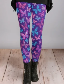 Women's Leggings Vacation Vintage Ethnic Style Ankle-Length High Waist Graphic Butterfly 3D Print Quick Dry Breathability Soft Stretchy Outdoor Home Causal Dark purple Black Purple Fall Skinny