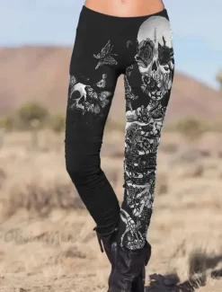 Women's Leggings Vacation Fashion Casual Ankle-Length High WaistPantsHalloween Graphic Halloween Printing Soft Breathable Stretchy Vacation Casual Daily Black Summer Spring Slim Fit