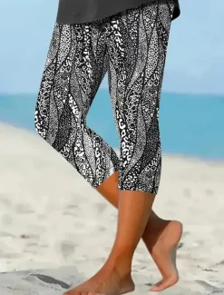 Women's Leggings Vacation Vintage Ethnic Style Capris High Waist Graphic Abstract Comfy Quick Dry Breathability Stretchy Formal Outdoor Vacation Black Summer Spring Skinny