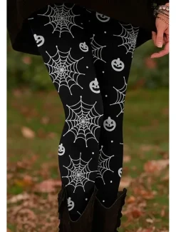 Women's Leggings Vacation Vintage Ethnic Style Full Length Ankle-Length High WaistPantsHalloween Graphic Animal Skull 3D Print Quick Dry Breathability Soft Stretchy Formal Outdoor Vacation Black