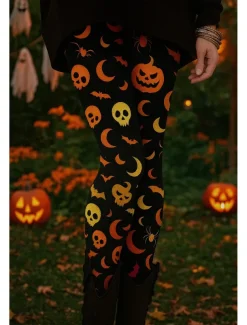 Women's Leggings Vacation Vintage Ethnic Style Full Length Ankle-Length High WaistPantsHalloween Graphic Animal Skull 3D Print Quick Dry Breathability Soft Stretchy Formal Outdoor Vacation Black