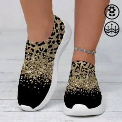 Women's Leopard Print Slip-On Sneakers - Casual Chunky Platform Shoes with Lightweight Sole for Daily Wear and Walking