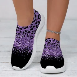 Women's Leopard Print Slip-On Sneakers - Casual Chunky Platform Shoes with Lightweight Sole for Daily Wear and Walking