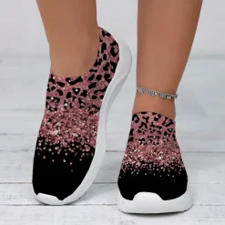 Women's Leopard Print Slip-On Sneakers - Casual Chunky Platform Shoes with Lightweight Sole for Daily Wear and Walking