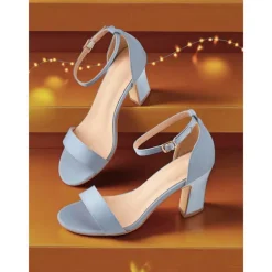 Women's Light Blue Ankle Strap High Heel Sandals - Open Toe Block Heels for Cocktail Parties and Evening Occasions