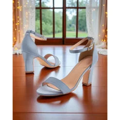 Women's Light Blue Ankle Strap High Heel Sandals - Open Toe Block Heels for Cocktail Parties and Evening Occasions