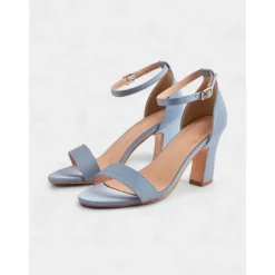Women's Light Blue Ankle Strap High Heel Sandals - Open Toe Block Heels for Cocktail Parties and Evening Occasions