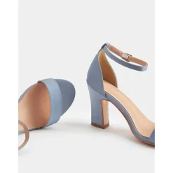 Women's Light Blue Ankle Strap High Heel Sandals - Open Toe Block Heels for Cocktail Parties and Evening Occasions
