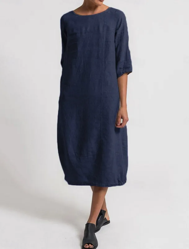 Women's Light Blue Black Yellow Summer Spring Midi Dress Linen-Inspired Dresses Casual Dress Basic Modern Daily Weekend Regular Fit Plain Crew Neck