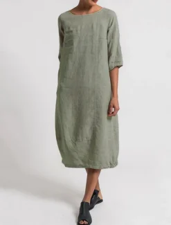 Women's Light Blue Black Yellow Summer Spring Midi Dress Linen-Inspired Dresses Casual Dress Basic Modern Daily Weekend Regular Fit Plain Crew Neck