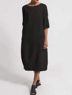 Women's Light Blue Black Yellow Summer Spring Midi Dress Linen-Inspired Dresses Casual Dress Basic Modern Daily Weekend Regular Fit Plain Crew Neck