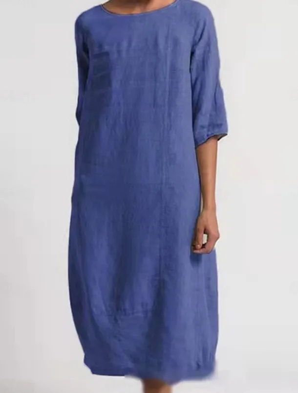 Women's Light Blue Black Yellow Summer Spring Midi Dress Linen-Inspired Dresses Casual Dress Basic Modern Daily Weekend Regular Fit Plain Crew Neck