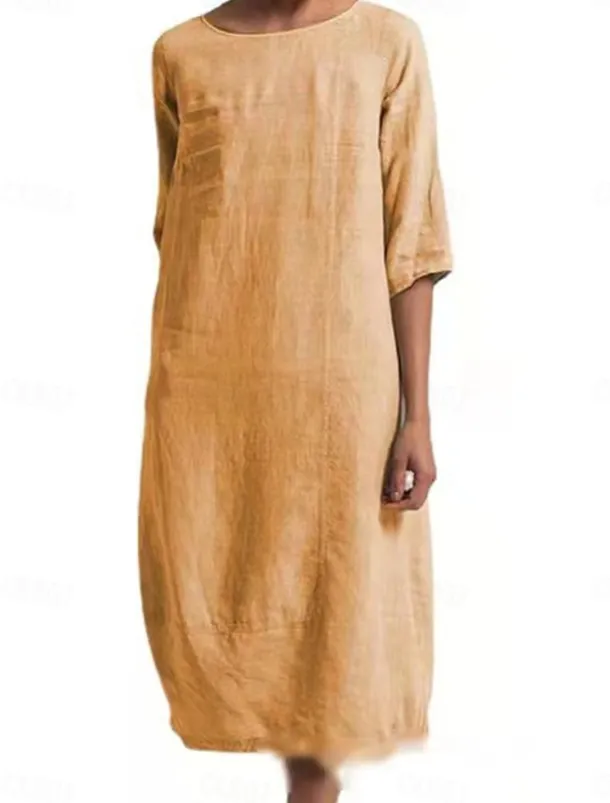 Women's Light Blue Black Yellow Summer Spring Midi Dress Linen-Inspired Dresses Casual Dress Basic Modern Daily Weekend Regular Fit Plain Crew Neck