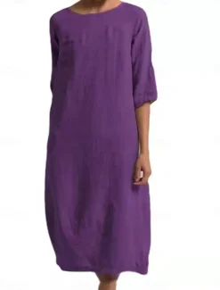 Women's Light Blue Black Yellow Summer Spring Midi Dress Linen-Inspired Dresses Casual Dress Basic Modern Daily Weekend Regular Fit Plain Crew Neck