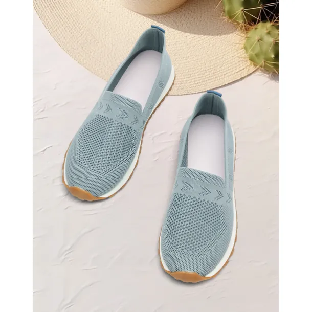 Women's Light Blue Knit Slip-On Sneakers with Breathable Design for Walking and Casual Wear