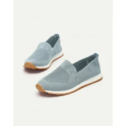 Women's Light Blue Knit Slip-On Sneakers with Breathable Design for Walking and Casual Wear