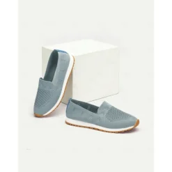 Women's Light Blue Knit Slip-On Sneakers with Breathable Design for Walking and Casual Wear