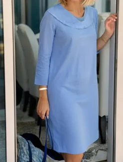 Women's Light Blue White Wine Summer Spring Fall Midi Dress Cotton Linen Dresses Casual Dress Cotton Summer Dress Basic Classic Casual Outdoor Vacation Daily Loose Fit Plain Cowl Neck