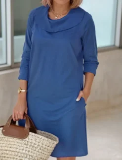 Women's Light Blue White Wine Summer Spring Fall Midi Dress Cotton Linen Dresses Casual Dress Cotton Summer Dress Basic Classic Casual Outdoor Vacation Daily Loose Fit Plain Cowl Neck