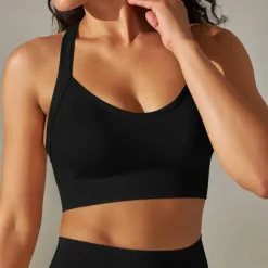 Women's Light Support Sports Bra Running Bra Open Back Cross Back Bra Top Padded Fitness Leisure Sports Running Breathable Lightweight Soft Black White Dark Gray Solid Colored