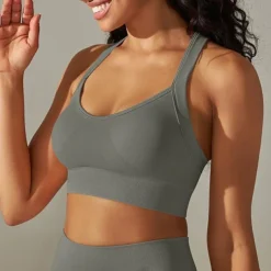 Women's Light Support Sports Bra Running Bra Open Back Cross Back Bra Top Padded Fitness Leisure Sports Running Breathable Lightweight Soft Black White Dark Gray Solid Colored