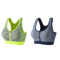 Women's Light Support Sports Bra Running Bra Zipper Racerback Bra Top Padded Fitness Leisure Sports Running Breathable Lightweight Soft Blue Fuchsia Green Solid Colored