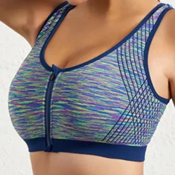 Women's Light Support Sports Bra Running Bra Zipper Racerback Bra Top Padded Fitness Leisure Sports Running Breathable Lightweight Soft Blue Fuchsia Green Solid Colored