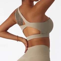 Women's Light Support Sports Bra Running Bra Open Back Bra Top Padded Fitness Leisure Sports Running Breathable Lightweight Soft Black Royal Blue Brown Solid Colored