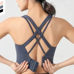 Women's Light Support Sports Bra Running Bra Open Back Cross Back Bra Top Padded Fitness Leisure Sports Running Breathable Lightweight Soft Black Pink Blue Solid Colored