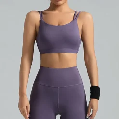 Women's Light Support Sports Bra Running Bra Patchwork Open Back Bra Top Padded Fitness Leisure Sports Running Breathable Lightweight Soft Spandex Black Light Green Purple Solid Colored