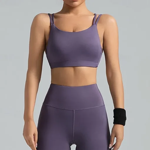 Women's Light Support Sports Bra Running Bra Patchwork Open Back Bra Top Padded Fitness Leisure Sports Running Breathable Lightweight Soft Spandex Black Light Green Purple Solid Colored