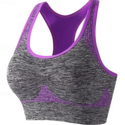 Women's Light Support Sports Bra Running Bra Racerback Wirefree Bra Top Padded Fitness Leisure Sports Running Breathable Lightweight Soft Blue Dark Gray Purple Solid Colored
