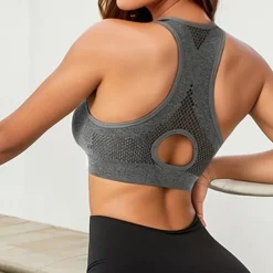 Women's Light Support Sports Bra Running Bra Racerback Open Back Bra Top Padded Fitness Leisure Sports Running Breathable Lightweight Soft Black Gray Solid Colored