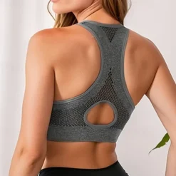 Women's Light Support Sports Bra Running Bra Racerback Open Back Bra Top Padded Fitness Leisure Sports Running Breathable Lightweight Soft Black Gray Solid Colored