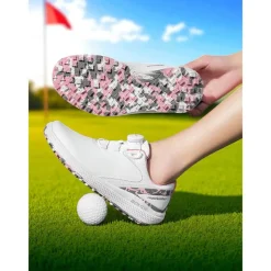 Women's Lightweight Golf Shoes – Modern Sports Trainers with Pink Accents for Daily Golf Practice and Summer Outdoor Activities